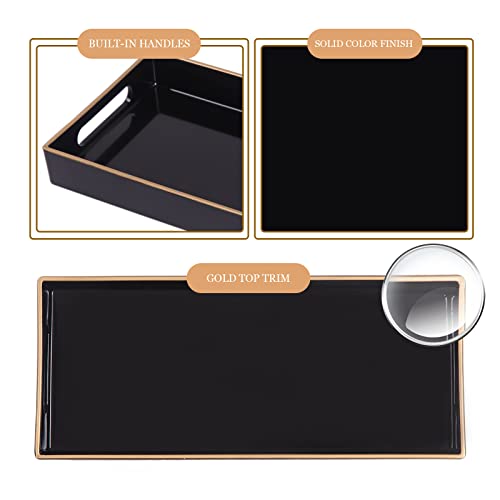 MAONAME Black Bathroom Tray, Plastic Vanity Tray, Narrow Countertop Trays with Handles, Perfume Organizer Trays for Dresser, Bathroom Accessories, 13.8" x 6" x 1.59" - color: Black