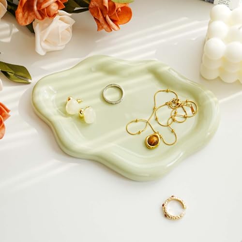 Gifts For Women Green Cloud Ceramic Jewelry Dish Tray, Vanity Ring Dish Ceramic Trinket Ring Holder, Room Decor Aesthetic,Decorative Cloud Vanity Key Tray Present for Wife Mom Daughter (Cloud-Green) - style: Cloud-Green