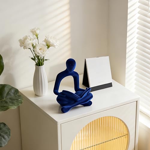 XINXUAN Resin Abstract Sculpture, Meditation and Reading Posture, Desk/Shelf Modern Home Decor Decoration, Art Statue (Think - Gold Foil Color) (Blue) - color: Blue