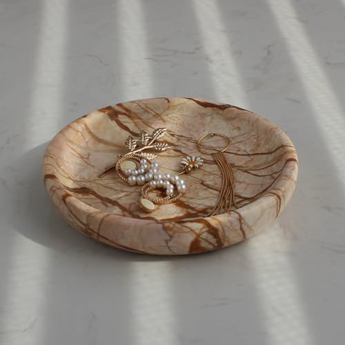 Nawgnail Natural Travertine Marble Jewelry Dish 5.5", Trinket Dish for Ring Earring, Gift for Woman Daugther(Pink Marble) - color: Pink Marble