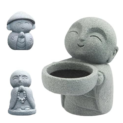 livelyfish Japanese Monk Statue Praying Zen Sandstone 3pcs Buddha Statues Asian Garden Sculpture for Wealth Good Luck FIish Tank Aquarium Decor, B - color: B