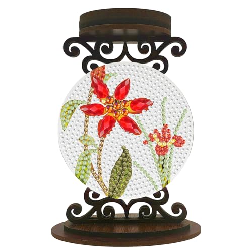 BAYUNOE DIY Candlestick Holders Wooden Desktop Diamond Art Painting Candle Holder Double-Sided Diamond Vintage Modern Decorative for Table Mantel Wedding Dinning Party-Flower - color: Flower