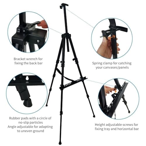 RRFTOK Easel Stand for Sign and Painting: Art Portable Adjustable Metal Tripod Easels for Display Height from 17 to 66 Inch -Canvas Stand for Table-Top/Floor Paint - Gifts for Teens Art Supplies - style: 66BC 1-pack