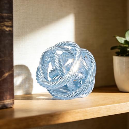 Glass Knot Teal Orbit Ball - 6 Inch Hand Blown Infinity Sculpture Decor Glass Orbit Home Decor Table Decoration Interio Art - color: Light Blue, size: 6" Diameter