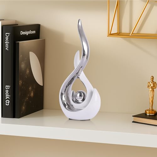 Ceramic Abstract 2 Piece Statue Set, White and Silver Home Decor Accents for Home Decor Statue Mantle Shelf Unique Decor, TV Cabinet Partition Table Top and Dining Table Centerpiece. - color: Ws