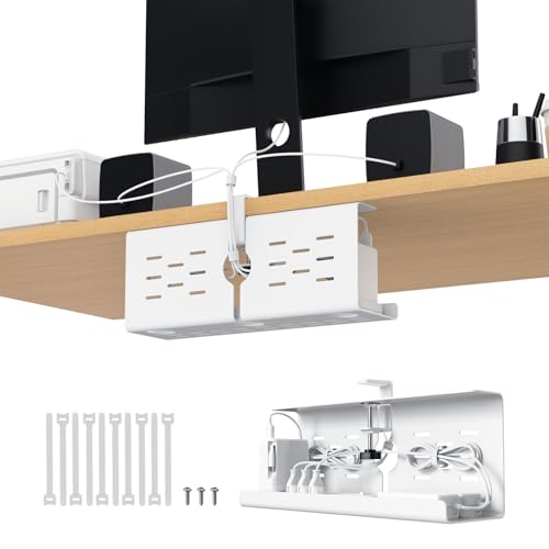 KEEGH 16'' Under Desk Cable Management Tray, No Drill Clamp/Screws Mount, Sturdy Metal Cable Tray for Place Power Strip, Cord Management Tray for Home Office, Gaming Desk, Standing Desk, 1 Pack, White - color: White, size: 1 Pack