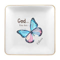 Personalized Ceramic Jewelry Dish, Custom Birth Flower & Name Trinket Tray for Mother's Day, Bridesmaid, Birthday Gift - 4 Shape1s Available (Butterfly Jewelry Tray - Square) - color: Butterfly Jewelry Tray - Square