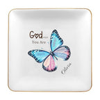 Personalized Ceramic Jewelry Dish, Custom Birth Flower & Name Trinket Tray for Mother's Day, Bridesmaid, Birthday Gift - 4 Shape1s Available (Butterfly Jewelry Tray - Square) - color: Butterfly Jewelry Tray - Square