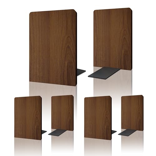 Brosisincorp Walnut Wood Book Ends for Shelves - Hand Polished Edges, Non-Skid Bookends for Heavy Duty Book Holders Office Desk Shelves Decorative Book Organizer, 6.69"H x 4.72"W x 3.94"L (3 Pairs) - color: 3 Pairs-square