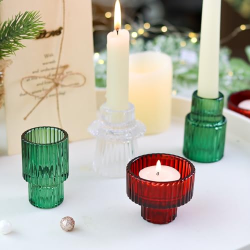 Christmas Class Candlestick Holders 6PCS Red Green Ribbed Taper Candlestick Holders for Tealight Candles Christmas Table Centerpieces Indoor Decoration - color: Christmas