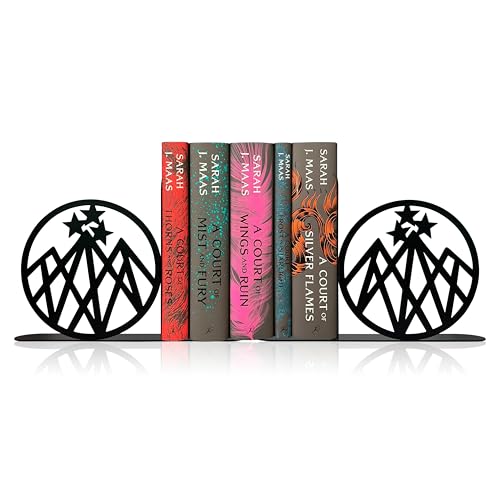 Celestial Mountain Bookends - Heavy Duty Metal Shelf Decor for Fantasy Book Lovers, Starlight Night Inspired Study Rooms, Office Decor & Bookish Gifts