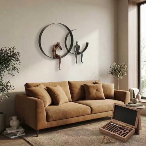 ZSKXJBPF 2 Piece Modern Metal Wall Art - Abstract Thinker Sculpture with Resin Figures, Minimalist Iron Ring 3D Wall Decor for Living Room, Bedroom, Office, Housewarming Gift (B) - style: B