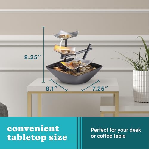Homedics Tabletop Water Fountain, Home Décor Soothing Sound Machine - Automatic Pump, Deep Basin & Natural River Rocks. Indoor Zen Relaxation for Office, Living Room, or Bedroom, 8.25” Tall