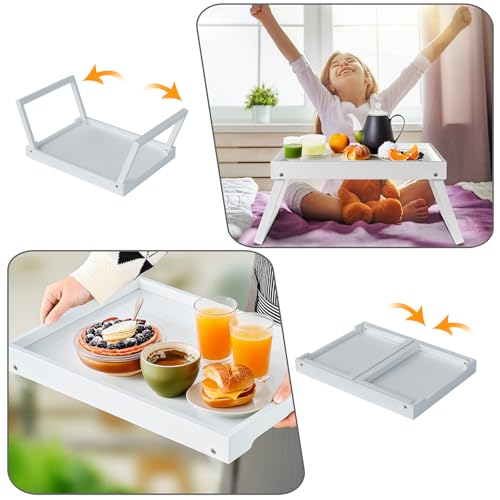 Bamboo Bed Tray Table with Folding Leg, Breakfast in Bed Tray for Eating,Kitchen Serving, Food, Sofa, Snacking or Working, Laptop Desk Dinner(1, White) - color: White