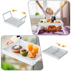 Bamboo Bed Tray Table with Folding Leg, Breakfast in Bed Tray for Eating,Kitchen Serving, Food, Sofa, Snacking or Working, Laptop Desk Dinner(1, White) - color: White