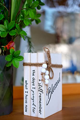 LIVDUCOT Wooden Decorative Books Stack for Coffee Table Faux Book Stack for Decoration I Still Remember the Days I Prayed Modern Farmhouse Decor White Book Decor for Shelf Mantle 7.5x5x3' - color: Prayed