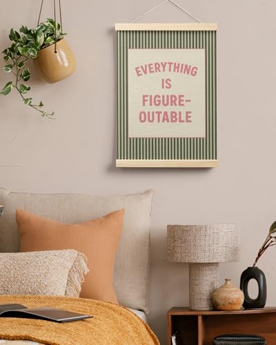 FGFK Everything Is Figureoutable Positive Affirmations Wall Art Poster Hanger Frame, Retro Pink and Green Inspirational Canvas Prints Framed Wall Decor for Office Classroom Home Bedroom, 12x16 Inch - color: Retro Pink and Green