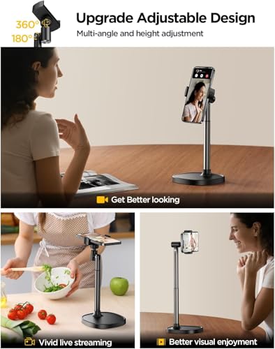 DIMONCOAT Phone Stand for Desk, Angle Height Adjustable Phone Holder for Desk, Aluminum Alloy Universal iPhone Holder, Retractable Cell Phone Stand Recording Office for iPhone 17 16 15 Pro Max S26 - color: BLACK - 6X STABLE WEIGHTED BASE, size: For 4-7 In