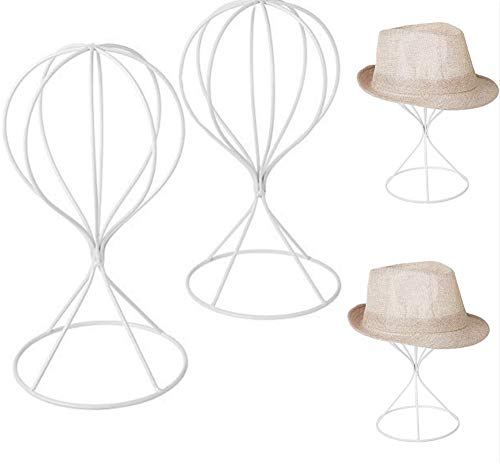 Mydio 2 Pieces Modern Metal Hat Stands Durable Stable Metal Hat Cap Rack Wigs Holder, Metal (white) - color: white