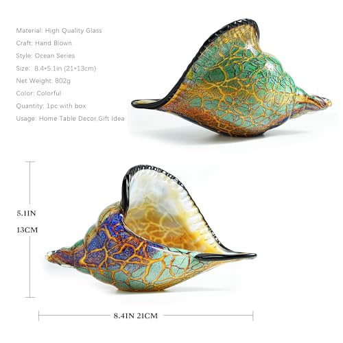 QFkris 8.4" Glass Conch Figurines, Hand Blown Seashell Art Figurine, Crystal Glass Paperweight, Home Decor Collectible Statue - color: Brown