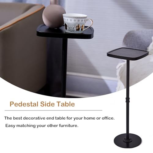 Drink Table, Small Pedestal Side Table, Cocktail Martini Tables Drink Stand, Modern Square Tiny Accent End Table with Metal Base for Small Spaces Living Room Bedroom Office Bar (Black) - color: Black