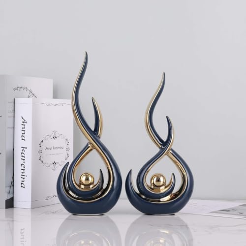 Abstract Ceramic Modern Sculpture, Knick Knacks Statues for Living Room, Shelf, TV Stand, Coffee Table, Dining Room, Office, Bedroom, Home Decor, Centerpiece, Great Gift Idea (Blue Gold) - color: Blue Gold