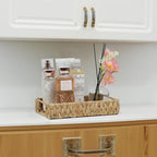 Bathroom Tray, 11 Inch Water Hyacinth Vanity Tray with Handle, Small Wicker Basket for Bathroom Toilet Tank Countertop, Wicker Bathroom Trays for Counter Decor - size: 11.1" x 7.1" x 2.2"
