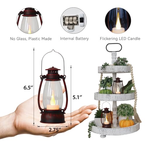 12Pcs Hand-Brushed Red Mini Lanterns for Vintage Christmas Table Decorations – 6Inch Small Candle Lanterns for Western Cowboy Camping Halloween Weddings Party Centerpiece & Hanging Ornaments - color: Brushed Red-12pcs