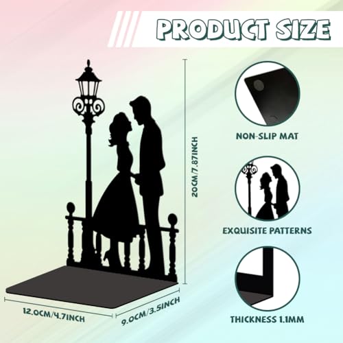 Peacoblue Metal Bookends for Shelves, Modern Decorative Heavy Duty Study Book Support Stoppers for Office, Desk, Shelf, Room 5.3"x4.3"x7.9" Cast Iron Bookends, 1 Pair (Men and Women Under Streetlight) - style: Men and Women Under Streetlight