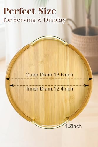 JUPELI 14″ Round Bamboo Serving Tray with Handles – Decorative Tray, Breakfast Tray, Coffee Table Tray, Ottoman Tray, Kitchen Platter for Drinks, Snacks, Vanity, Home Decor & Gifts - style: 1 PACK-Round-14"