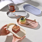 Silicone Trinket Tray Oval, 8.6 Inch x 3.8 Inch Beige Serving Trays Towel Storage Dish Plate Tea Fruit Trays Jewelry Plate Decorative Storage Tray (Biege)