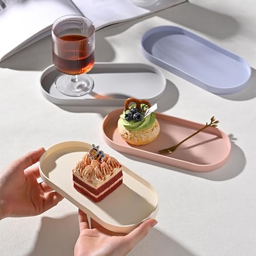 Silicone Trinket Tray Oval, 8.6 Inch x 3.8 Inch Beige Serving Trays Towel Storage Dish Plate Tea Fruit Trays Jewelry Plate Decorative Storage Tray (Biege)