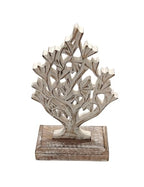 VANIYA CRAFTS® Rustic Wooden Tree Shape Table Sculpture – Handmade Carved Home Decor Accent for Living Room, Bedroom, Entryway, or Office (Antique White Finish)