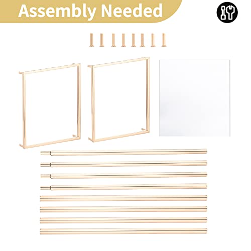 Nuptio Gold Vases for Centerpieces Wedding with Acrylic Panel - 2 Pcs 31.5 inch Tall Metal Flower Vase Flowers Stand - Elegant Bulk Weddings Decoration Table Geometric Centerpiece for Party Tables - size: 31½ inch Tall