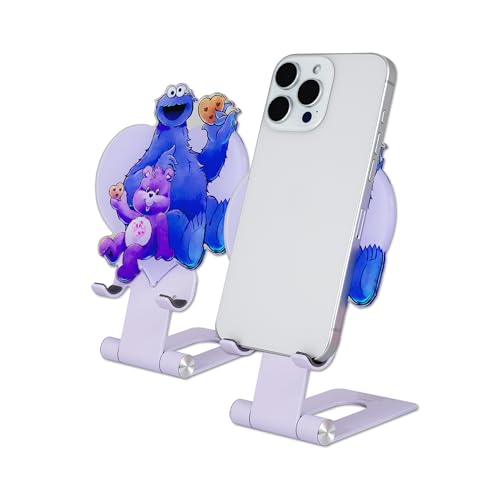 Sonix Character Phone Stand | Adjustable Cell Phone Holder, Desk Stand, Dock | Care Bears x Sesame Street Purple | Share Bear & Cookie Monster - color: Share Bear & Cookie Monster