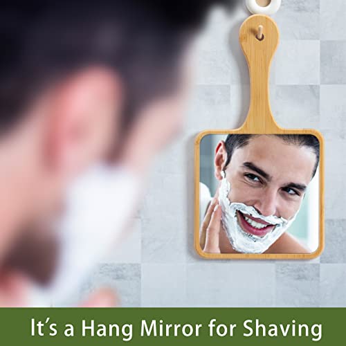 Hand Mirror,Natural Bamboo Hand Held Mirror with Handle,Small Cute Handheld Mirror for Shaving Single-Sided Portable Travel Vanity Mirror for Men & Women,5.3" W x 9.8" L - size: 9.8"L x 5.3"W