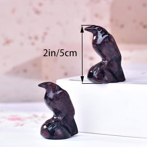 Natural Garnet Crystal Raven Statue 2" Healing Crystal Handmade Sculpture Lucky Guardian Pocket Statues Reiki Meditation Office Home Decoration Gift - color: Garnet