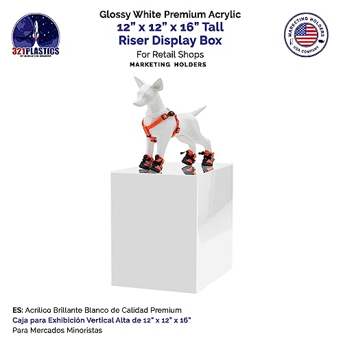 12" x 12" x 16" White Acrylic Display Box with One Open Side No Lid Versatile Tall Lucite Retail Product Riser or Merchandise Storage Bin by Marketing Holders - color: White, size: 12"w x 12"d x 16"h