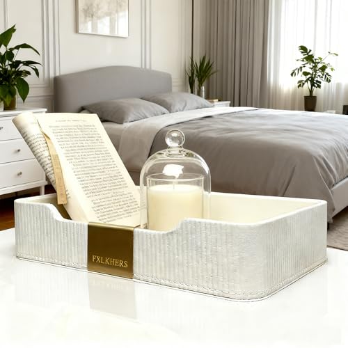 Valet Tray Nightstand Storage Organizer - PU Leather Desktop Storage Organizer Fits Cosmetics Perfume Skincare Lipsticks for Dresser Vanity, Catchall Tray for Watch Wallet Phone Keys|White - color: White