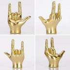 Gold Resin Rock On Hand Gesture Statue - Modern Office Desk Decor & Home Shelf Accents - Rock Culture Music Lovers' Decorative for Living Room, Bookshelf, 6.89"