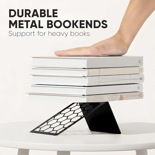 GEOMOD Geometric Honeycomb Black Metal Bookends Decorative - Tall Sturdy Book Ends for Shelves - Modern Heavy Duty Bookend Stopper - Office or Home Book Shelf Book Holder - 6x3.25x6.25 Inches - 1 Pair - color: Black, size: 1 Pair, style: Honeycomb