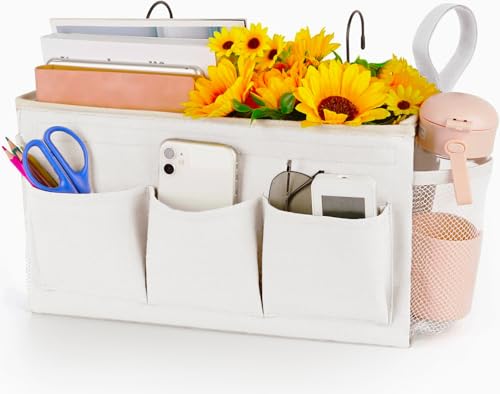 Loghot Bedside Caddy/Bedside Storage Bag Hanging Organizer for Bunk and Hospital Beds,Dorm Rooms Bed Rails,Can be Placed Glasses,Books,Mobile Phones,Keys (New White) - color: 1pc New White