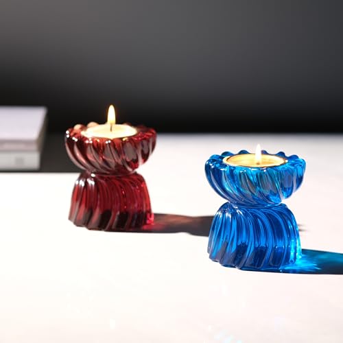 Twizzle Twist Tealight Holder, Decorative Tealight Candle Holder for Table Display, Romantic Decoration, Unique Home Décor Aesthetic, Housewarming Gift, Spiral Sculpture Diwali Tea Light Stand - color: Blue