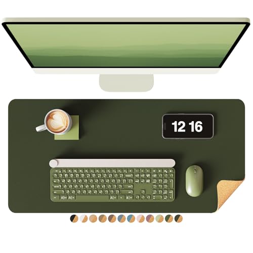 YSAGi Double-Sided Desk Pad, 23.6"x13.7" Leather Desk Mat, Eco Cork Desk Pad Protector, Large Mouse Pad for Desk, Waterproof Desk Blotter Pad, Desk Writing Pad for Office Work/Home(Dark Green/Cork) - color: Dark Green/Cork, size: 23.6"x13.7"