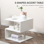 HOMCOM 20" Modern End Table, Accent Side Table, S-Shaped Coffee Table with Storage Shelf and Steel Poles, White - color: White