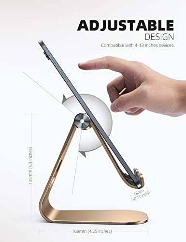 Lamicall Tablet Stand, Adjustable Tablet Holder - Desktop Stand Dock Holder Gifts Compatible with 4-13" Tablets Such as iPad Pro 11, 9.7, 10.5, 12.9 Air Mini, Kindle, Tab, iPhone Air 17 Pro Max, Gold - color: Gold
