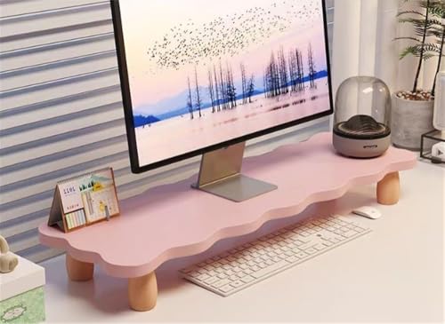 Monitor Stand Riser, Cloud-Shaped Sturdy Wood Computer Monitor Riser, Laptop Monitor Stand, Multi-Purpose Desktop Organizer Riser for Computer, Laptop, Printer, TV (Pink) - color: Pink