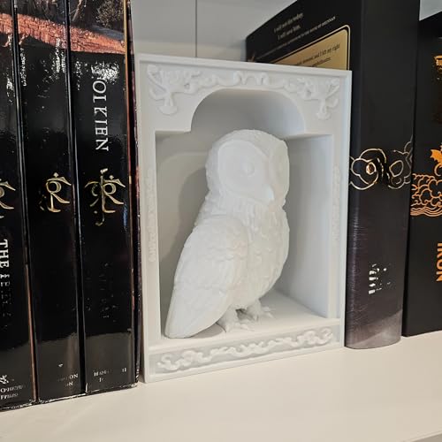 Dragons Awakening Book End – Fantasy Book Nook Insert for Dragon Readers – Unique Home Decor for Bookshelves & Libraries (White - Owl) - color: White - Owl