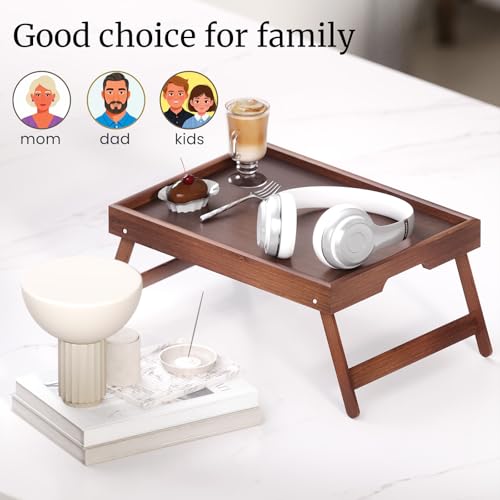 VERTORGAN 3 Pack Bamboo Bed Tray Table with Folding Legs,Breakfast Trays,Serving Tray,Laptop Tray for Working,Food Snack Tray for Bed and Sofa(Brown) - color: Brown