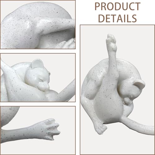 No Shame Cat Licking Butt Sculpture, Funny Cat Figurine Home Decor, Whimsical Kitty Ornaments Centerpiece, Artificial Resin Kitty Statues Decor Gifts for Cats Lovers, White Cat, 1 Piece
